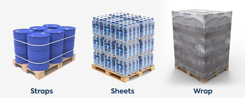 Straps, Sheets and wrap palletizing protection