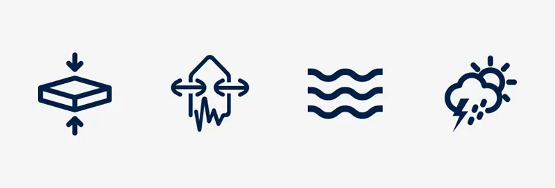 Pressure, shock, vibration and environmental icons