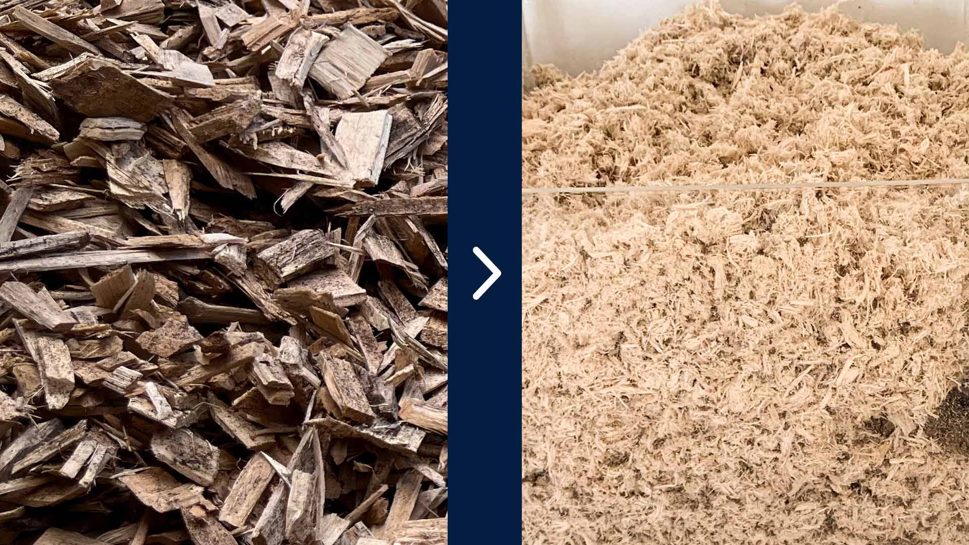 The outcome of the processing of white softwood chips using the wood fiber machine
