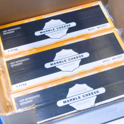 Cheese bricks in a case