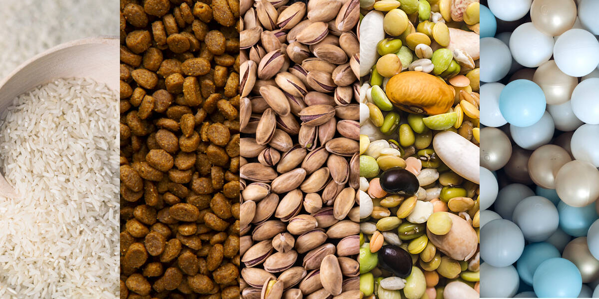Various products such a pet food, rice, lentils, etc.