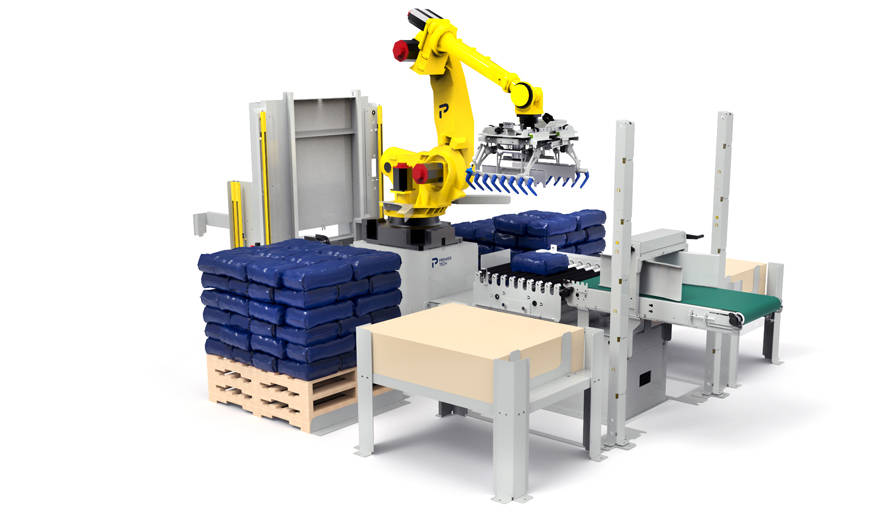 Robot palletizer for bags