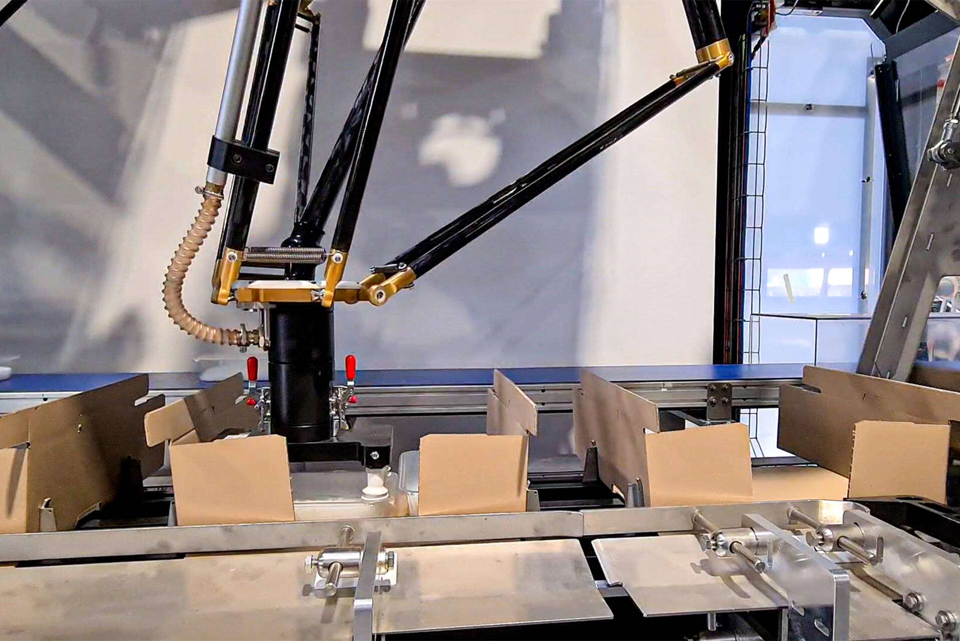 Wrap around case packer - tray packing side view