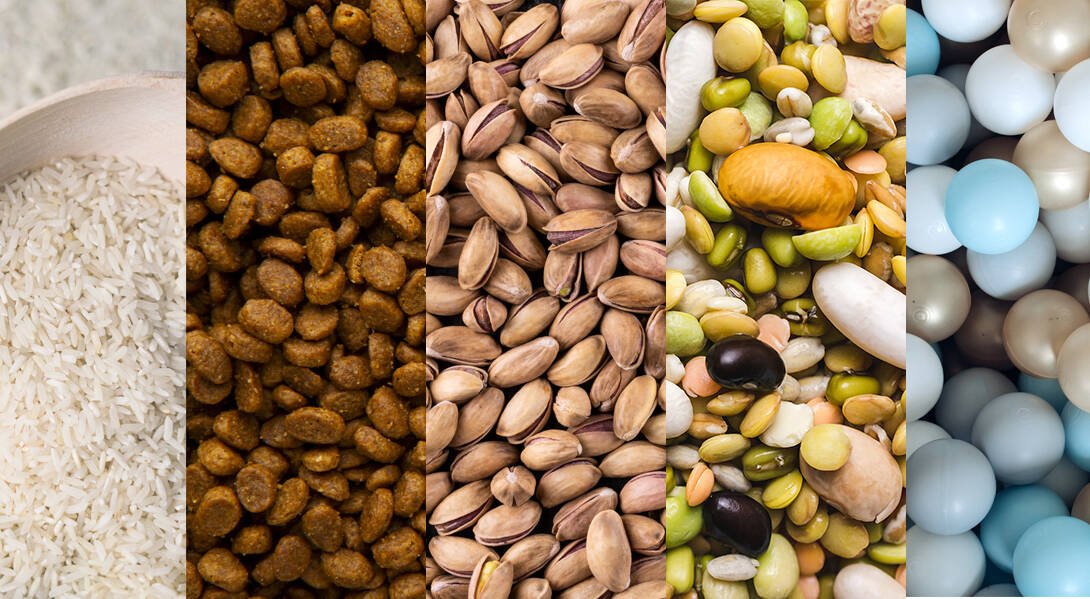 Various products such a pet food, rice, lentils, etc. 
