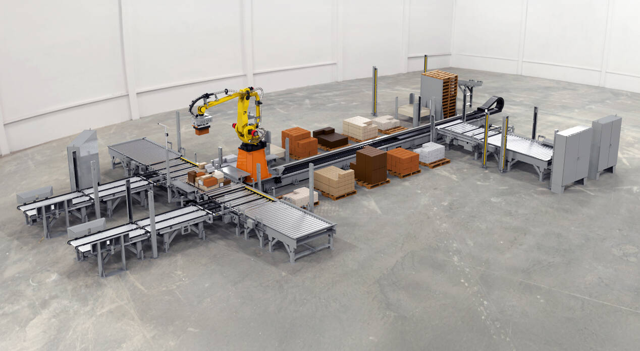 Mixed palletizing line with multiple conveyors