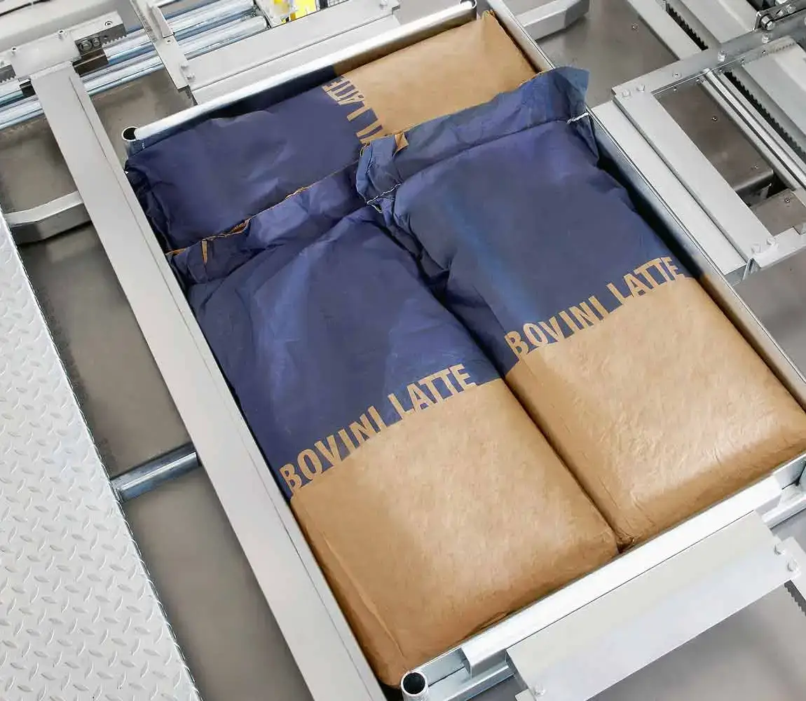 High level conventional palletizer with bags