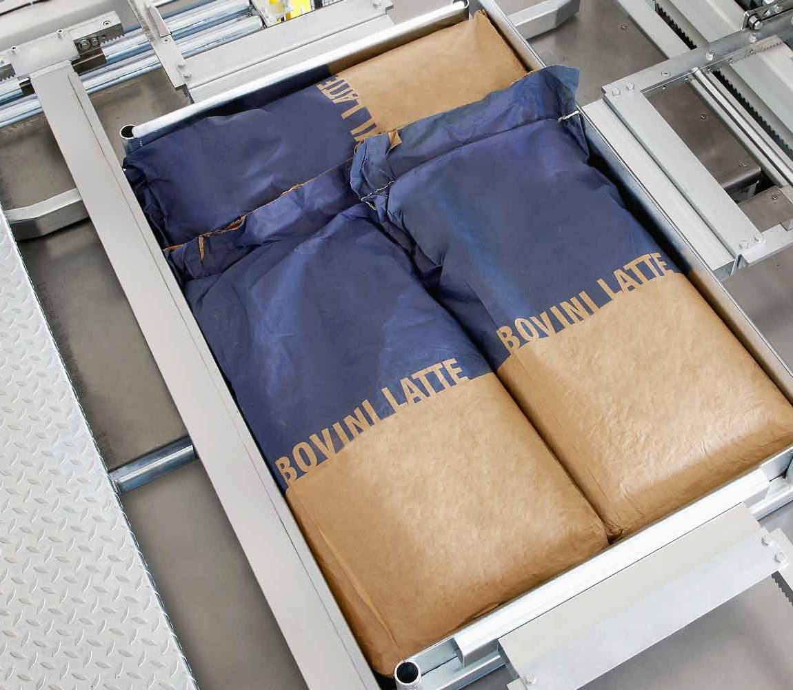 High level conventional palletizer with bags