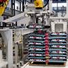 Robotic bag palletizer stacking bags on pallet