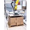 Robotic palletizer placing a slip sheet on a pallet