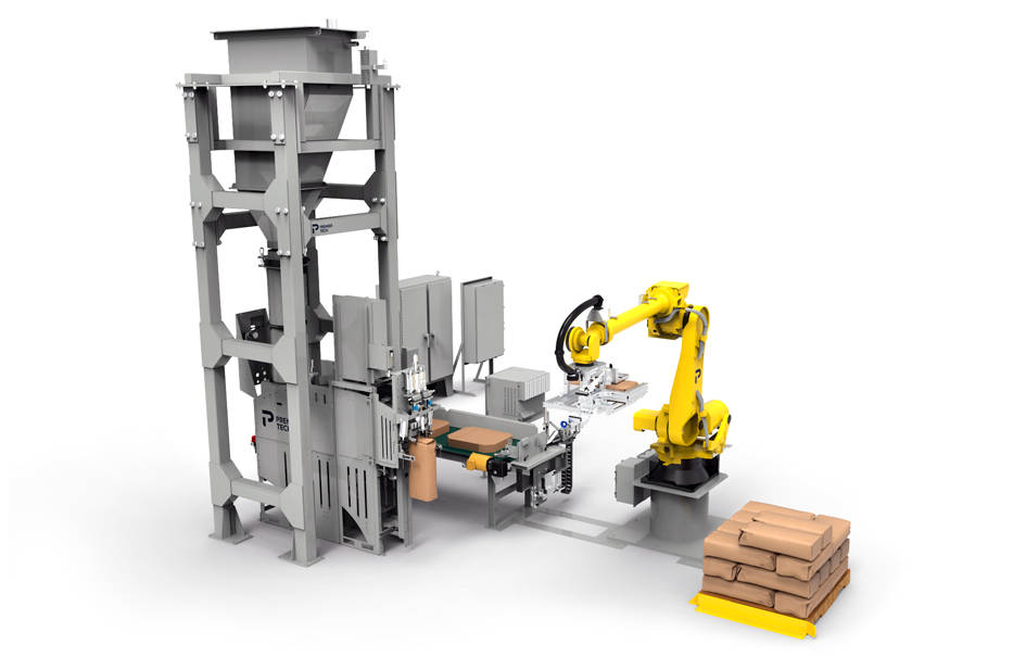 Robotic valve bag applicator and palletizer CAD