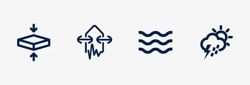 Pressure, shock, vibration and environmental icons