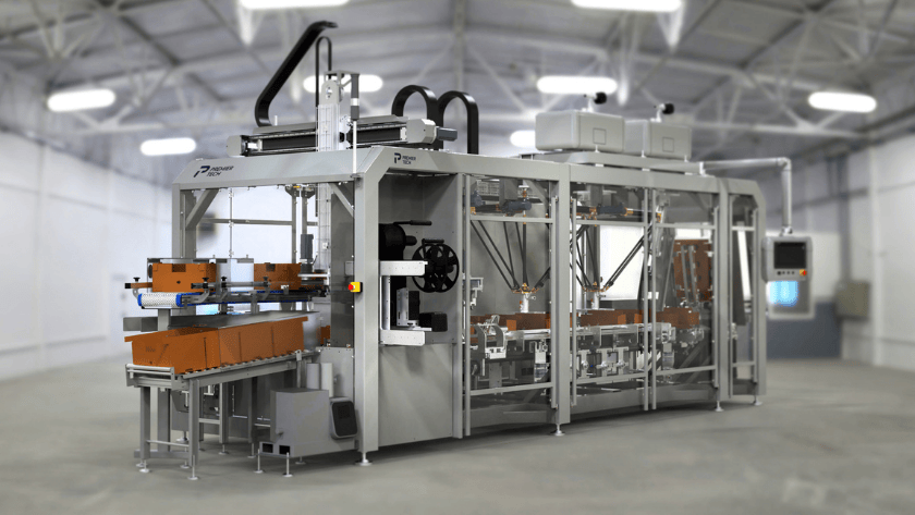 Premier Tech CPW Series wrap-around case packer displayed in an industrial setting