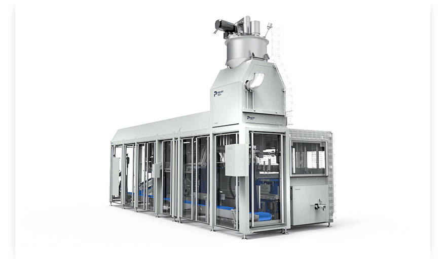 Hygienic bagging machine with bottom-up filler