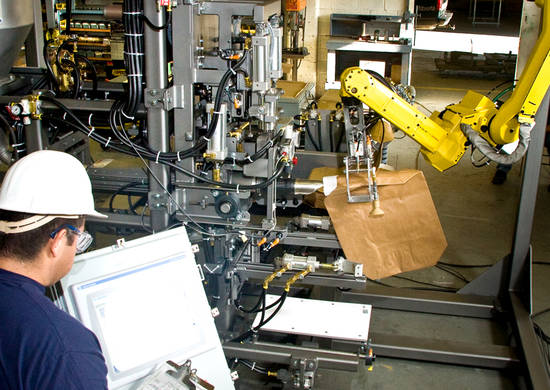 Robotic bag handling system for valve bags